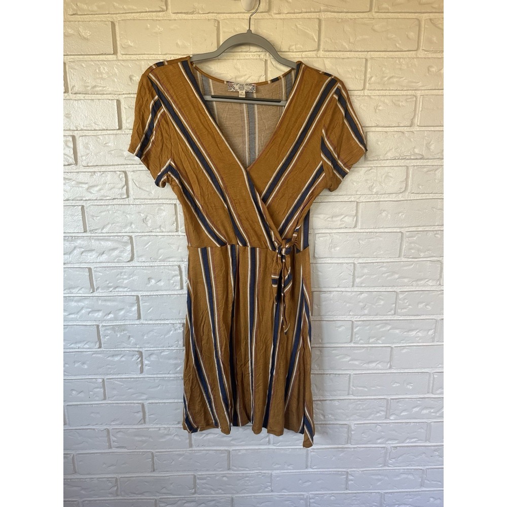 Pink Rose Vintage Size‎ M Mustard Striped Wrap Dress – Retro 70s Fall Boho Vibes